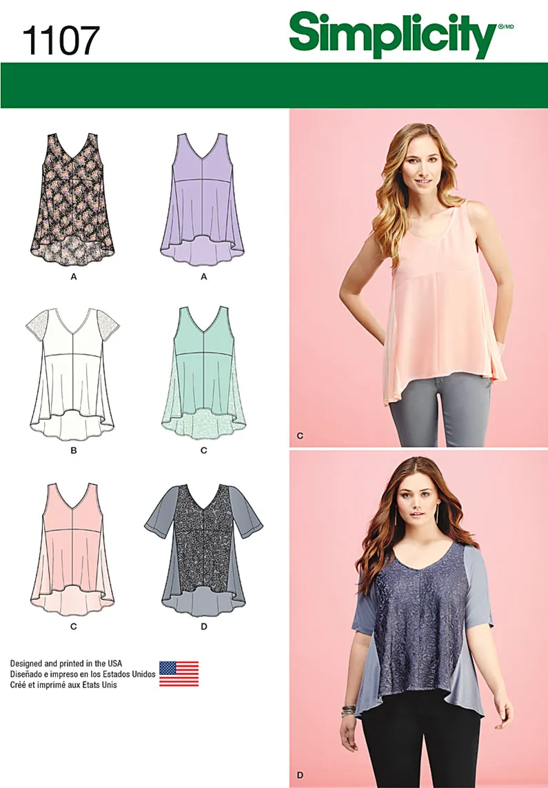 Simplicity Pattern S1107 Misses' Tops with Fabric Variations