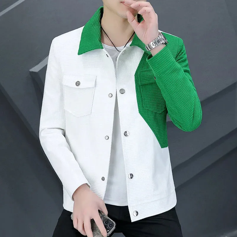 Spring Autumn Men Jacket Korean Style Casual Casual Cargo jacket Coat patchwork Loose male Outerwear Coats