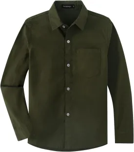 Spring&Gege Boys' Long Sleeve Dress Shirts Formal Uniform Woven Solid
