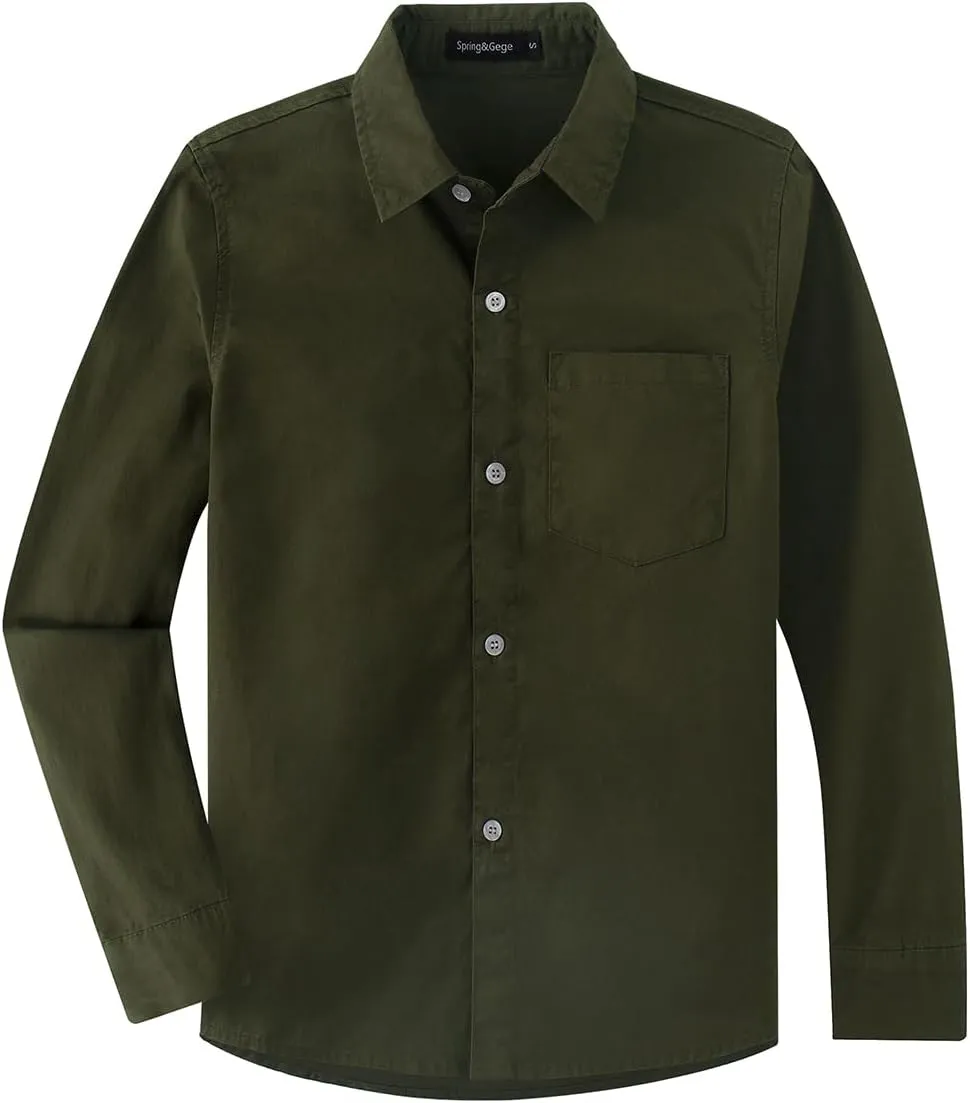 Spring&Gege Boys' Long Sleeve Dress Shirts Formal Uniform Woven Solid