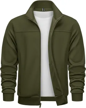 TACVASEN Men's Fleece Lined Track Athletic Jackets Lightweight Full Zip Collar Casual Coats for Running with Pockets