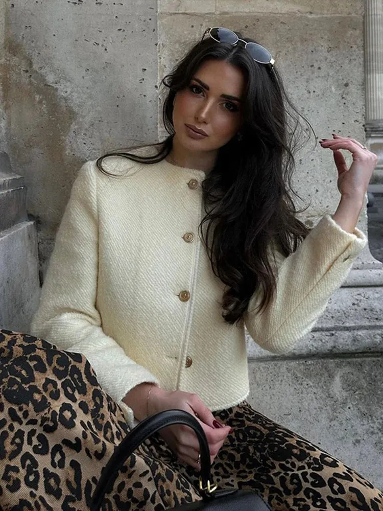 TAVIMART  -  Women Elegant Tweed Outwears O-neck Long Sleeve Female Short Jackets 2024 Autumn New Fashion Single Breasted Streetwear Coats