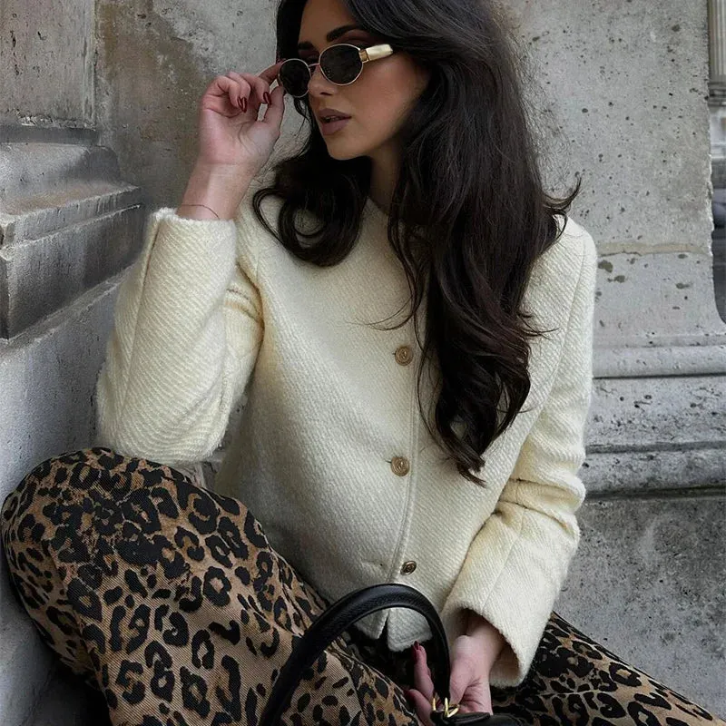 TAVIMART  -  Women Elegant Tweed Outwears O-neck Long Sleeve Female Short Jackets 2024 Autumn New Fashion Single Breasted Streetwear Coats