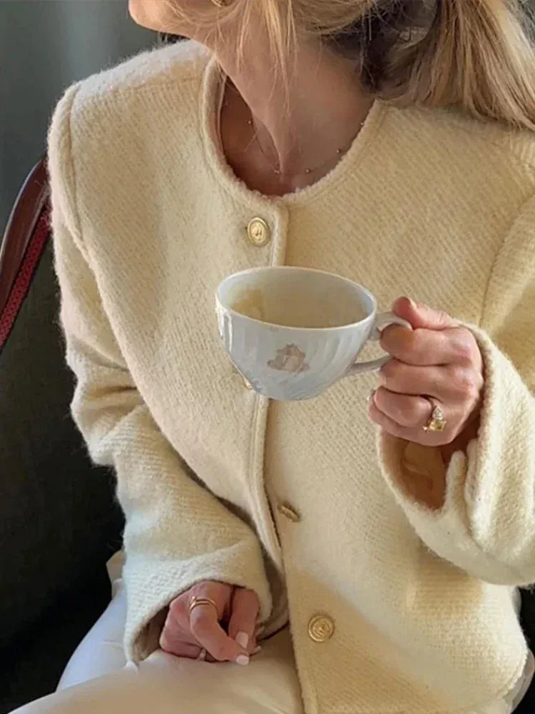 TAVIMART  -  Women Elegant Tweed Outwears O-neck Long Sleeve Female Short Jackets 2024 Autumn New Fashion Single Breasted Streetwear Coats