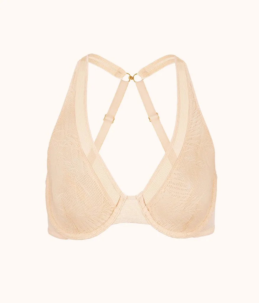 The Smooth Lace Plunge Bra: Toasted Almond