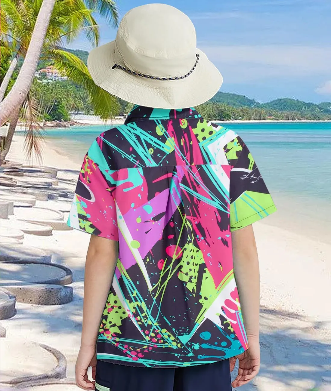 uideazone Boys Hawaiian Shirts Novelty Printed Funky Short Sleeve Button Down Shirt Kids Aloha Luau Shirt 7-14T