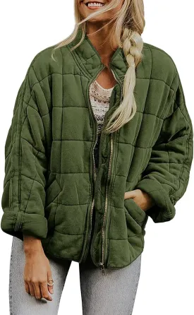 utcoco Women's Causal Lightweight Jacket Stand Collar Long Sleeve Zip Up Winter Coats for Women