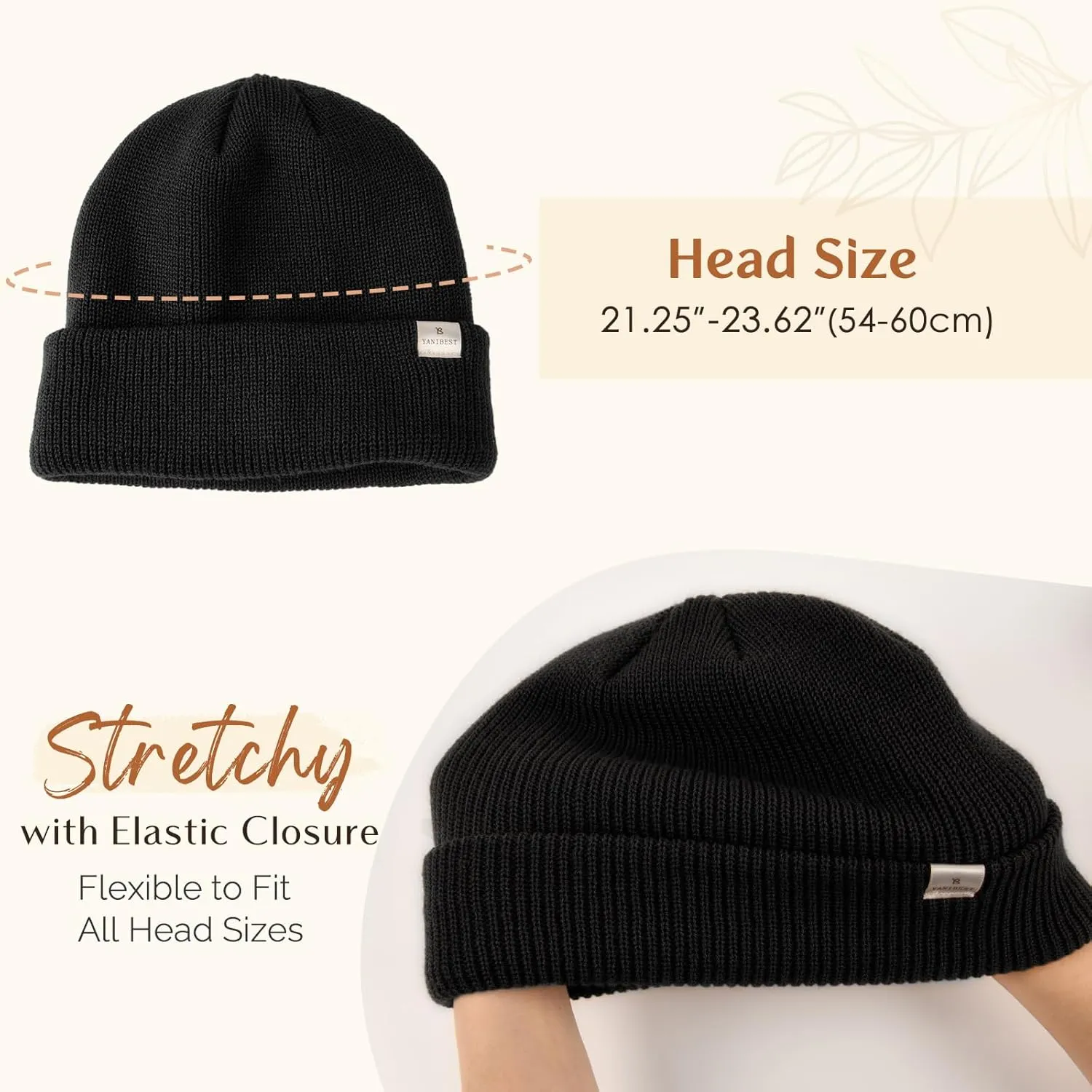 YANIBEST Beanie Hat for Women Men Satin Lined Beanie Hats Winter Hat Womens Cuffed Beanies Knit Skull Cap Warm Ski Hat Unisex