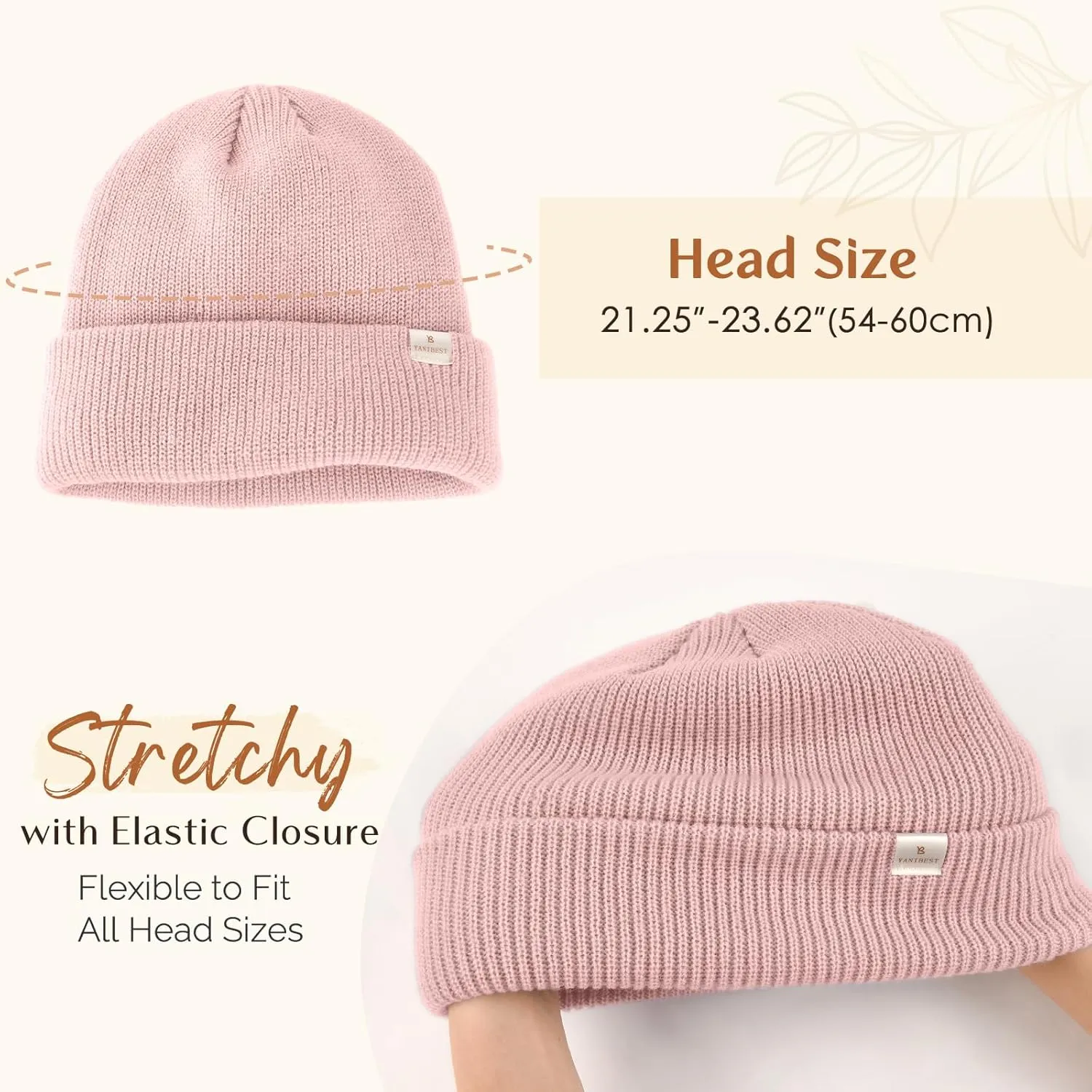 YANIBEST Beanie Hat for Women Men Satin Lined Beanie Hats Winter Hat Womens Cuffed Beanies Knit Skull Cap Warm Ski Hat Unisex