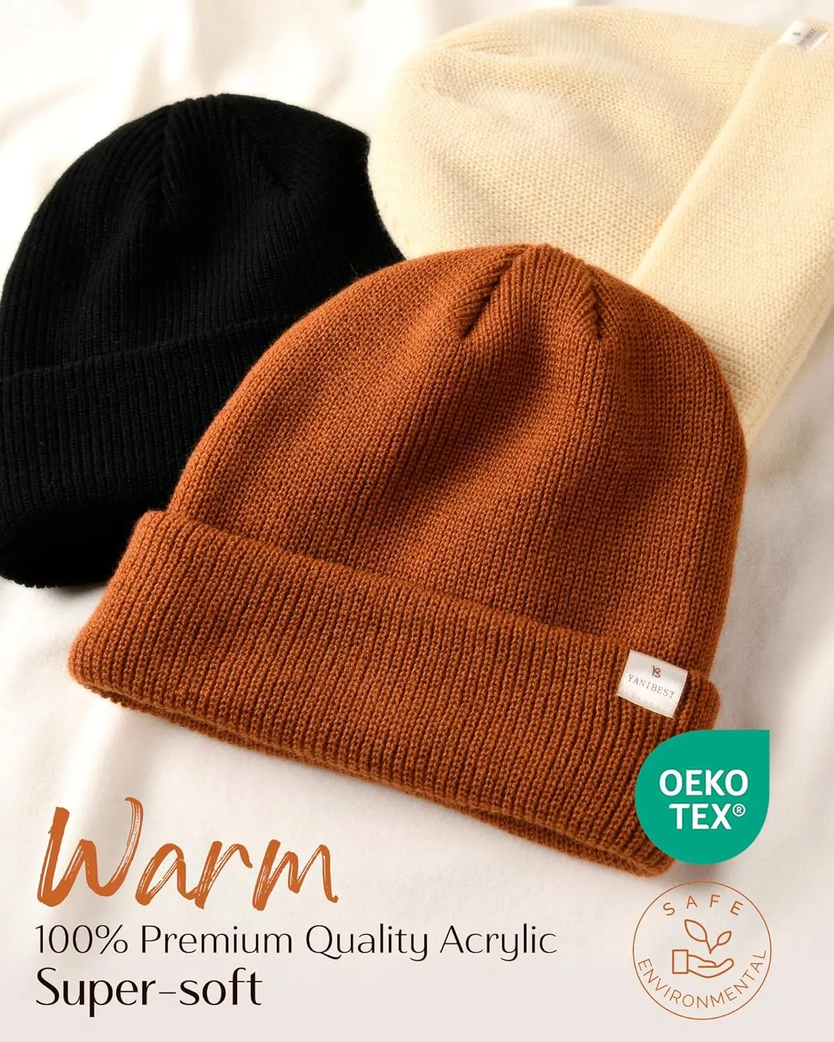 YANIBEST Beanie Hat for Women Men Satin Lined Beanie Hats Winter Hat Womens Cuffed Beanies Knit Skull Cap Warm Ski Hat Unisex