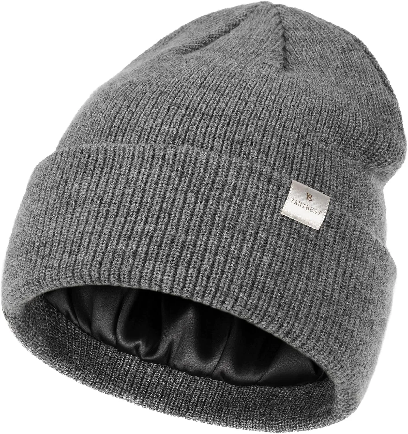YANIBEST Beanie Hat for Women Men Satin Lined Beanie Hats Winter Hat Womens Cuffed Beanies Knit Skull Cap Warm Ski Hat Unisex
