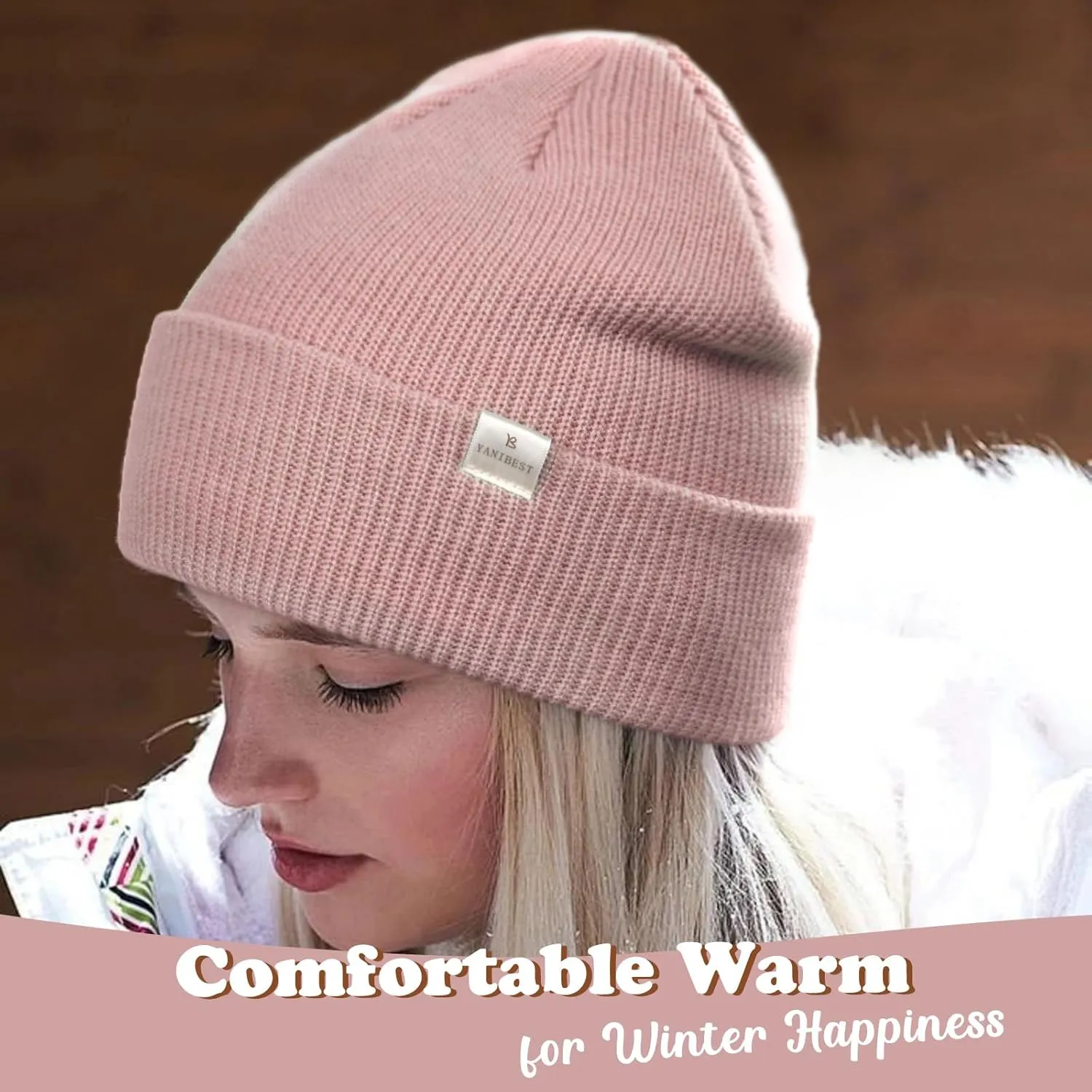 YANIBEST Beanie Hat for Women Men Satin Lined Beanie Hats Winter Hat Womens Cuffed Beanies Knit Skull Cap Warm Ski Hat Unisex